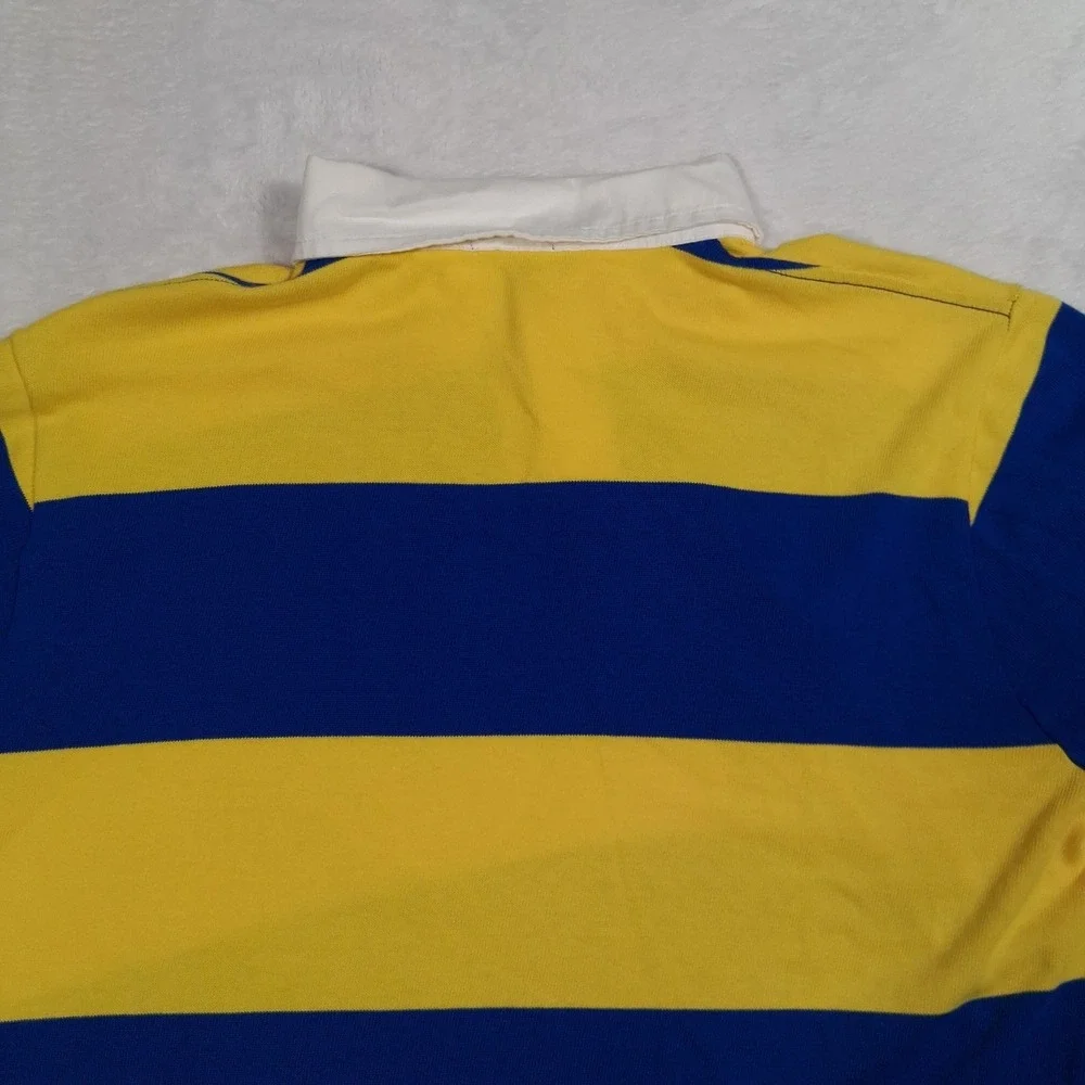Polo Ralph Lauren Men's Long Sleeve Rugby Shirt Yellow Blue Striped Size XL
